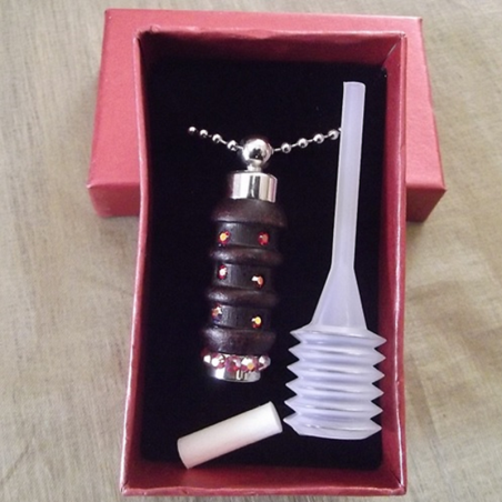 Collier fiole à parfum bois et argent strass CRISTAL DE SWAROVSKI HYACINTH AB artisanal  - 3