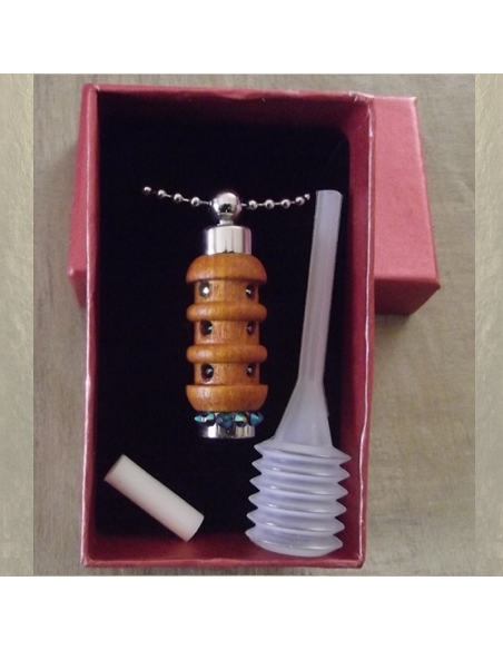 Collier fiole à parfum bois et argent strass CRISTAL DE SWAROVSKI SCARABAEUS GREEN artisanal  - 4