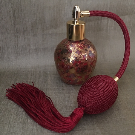 Vaporisateur de parfum poire verre 60ml décoration finition artisanale rouge bordeaux or Poire rétro longue