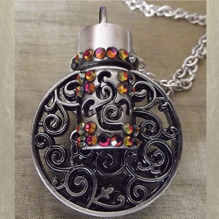 Collier pendentif fiole à parfum CRISTAL DE SWAROVSKI VOLCANO filigrane 3D relief argent  - 1