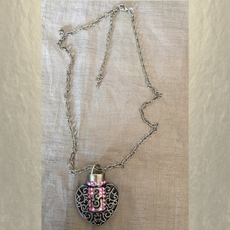 Collier pendentif fiole à parfum CRISTAL DE SWAROVSKI FIRE OPAL AB filigrane cœur artisanal  - 3