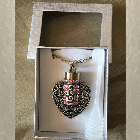 Collier pendentif fiole à parfum CRISTAL DE SWAROVSKI FIRE OPAL AB filigrane cœur artisanal  - 4