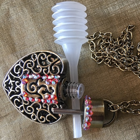 Collier pendentif fiole à parfum CRISTAL DE SWAROVSKI FIRE OPAL AB filigrane cœur artisanal  - 2