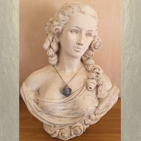 Collier pendentif fiole à parfum CRISTAL DE SWAROVSKI FIRE OPAL AB filigrane cœur artisanal  - 5