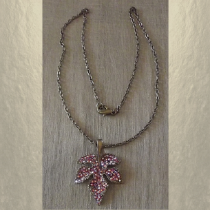 Collier pendentif CRISTAL DE LUXE feuille 3D bronze artisanal  - 1 2