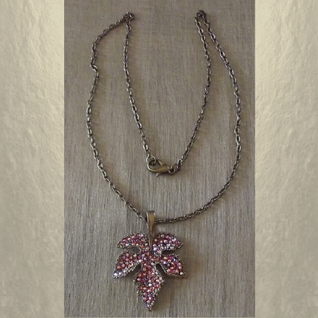 Collier pendentif CRISTAL DE LUXE feuille 3D bronze artisanal  - 2