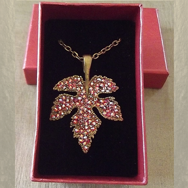 Collier pendentif CRISTAL DE LUXE feuille 3D bronze artisanal  - 4