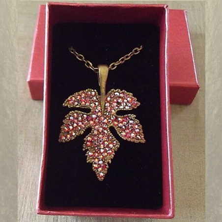 Collier pendentif CRISTAL DE LUXE feuille 3D bronze artisanal  - 4