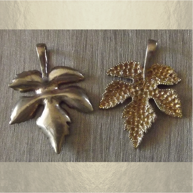 Collier pendentif CRISTAL DE LUXE feuille 3D bronze artisanal  - base