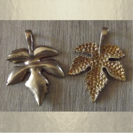 Collier pendentif CRISTAL DE LUXE feuille 3D bronze artisanal  - base