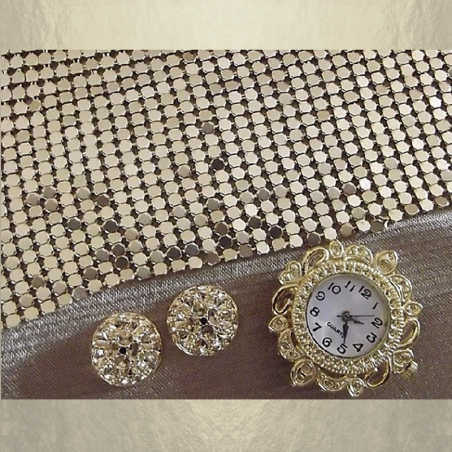 Montre bracelet Cristal de Swarovski artisanale 2 en 1 couleur or cotte de maille  - 6