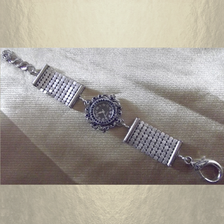Montre Cristal de swarovski JET artisanale cotte  de maille argent  - 1