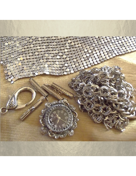 Montre Cristal de swarovski JET artisanale cotte  de maille argent  - 5