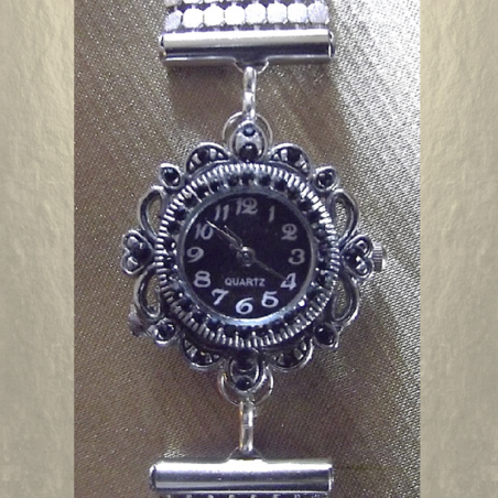 Montre Cristal de swarovski JET artisanale cotte  de maille argent  - 2
