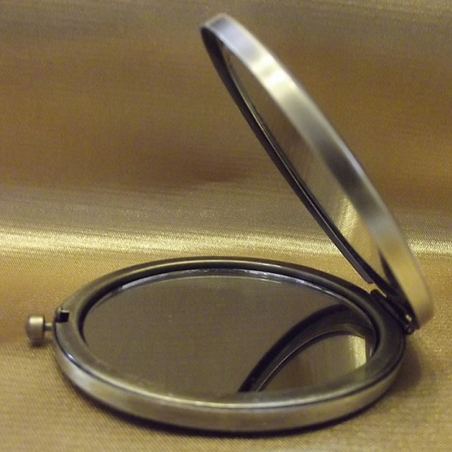 Miroir de sac de luxe visage de femme relief argent strass verre bronze  - 3