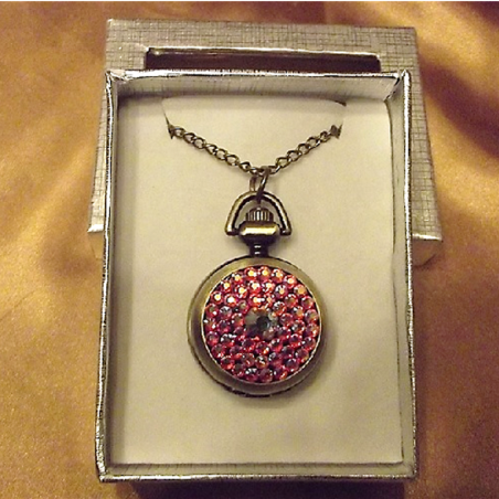 Montre Cristal de Swarovski à gousset et miroir décoration artisanale à la main bronze  - 3