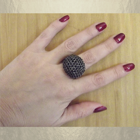 Bague pavé strass CRISTAL DE SWAROVSKI ajustable artisanale  - 1