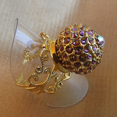 Bague boule pavé CRISTAL DE SWAROVKI plaqué or filigrane ajustable artisanale  - 1