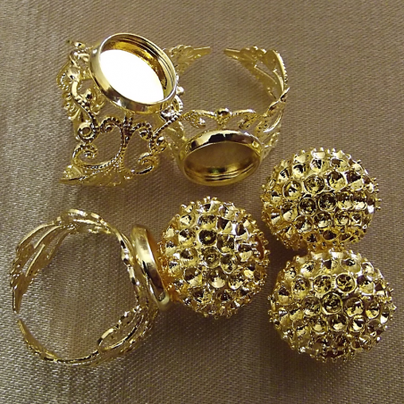 Bague boule pavé CRISTAL DE SWAROVKI plaqué or filigrane ajustable artisanale  - 7