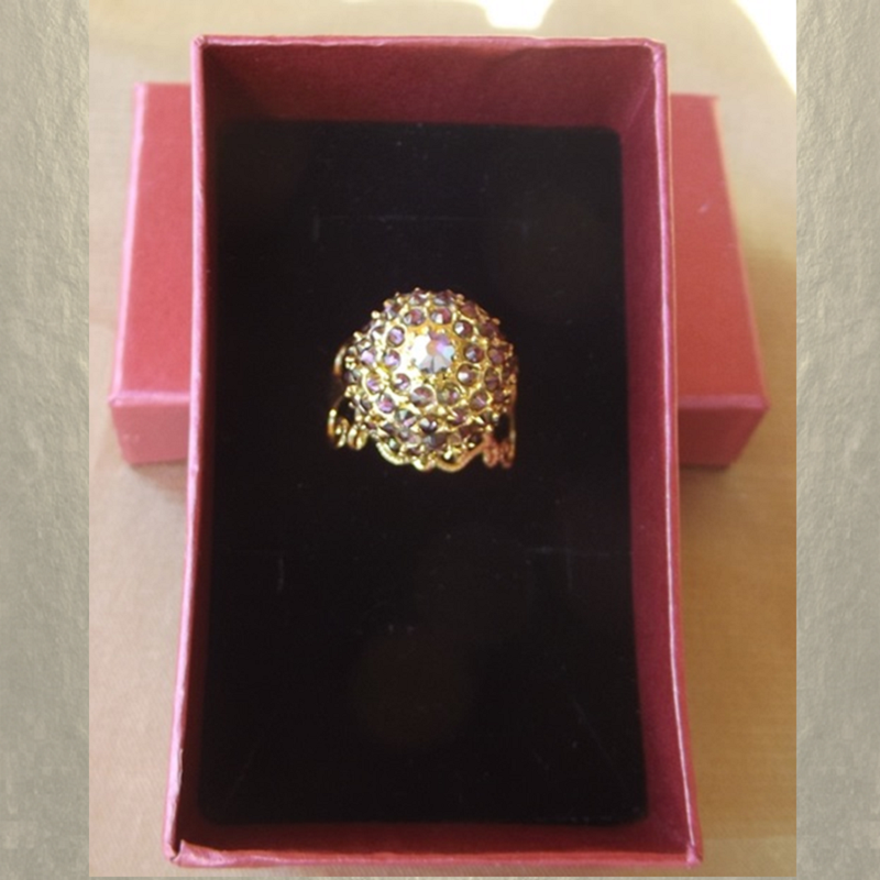 Bague boule pavé CRISTAL DE SWAROVKI plaqué or filigrane ajustable artisanale  - 5