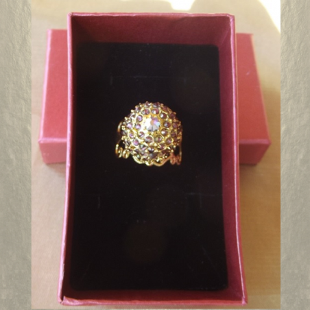 Bague boule pavé CRISTAL DE SWAROVKI plaqué or filigrane ajustable artisanale  - 5