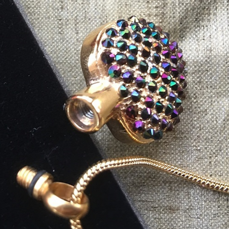 Collier Pendentif fiole Mémorial, fiole à parfum précieux CRISTAL DE SWAROVSKI artisanal cœur or dans écrin  - 2