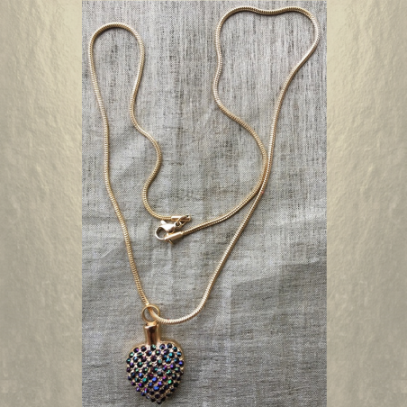 Collier Pendentif fiole Mémorial, fiole à parfum précieux CRISTAL DE SWAROVSKI artisanal cœur or dans écrin  - 3