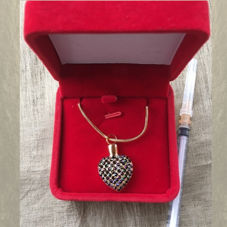 Collier Pendentif fiole Mémorial, fiole à parfum précieux CRISTAL DE SWAROVSKI artisanal cœur or dans écrin  - 4