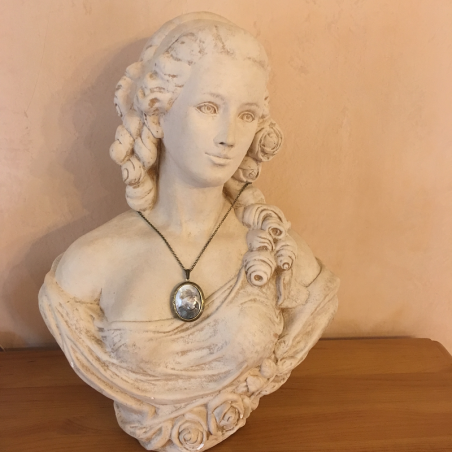 Collier pendentif porte photo, pilulier camé nacre d'Abalone, artisanal bronze  - 4