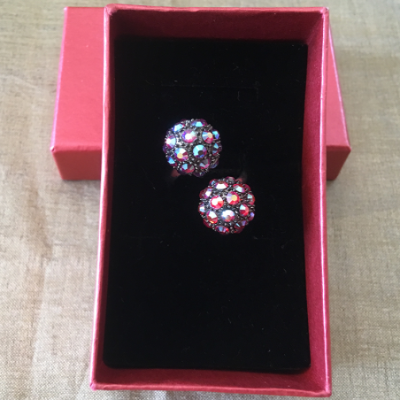Bague boule double pavé CRISTAL DE LUXE Hyacinth AB & Fuchsia AB ajustable artisanale  - 3