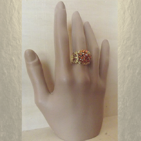 Bague CRISTAL DE LUXE pavé filigrane ajustable plaqué or artisanale  - 3