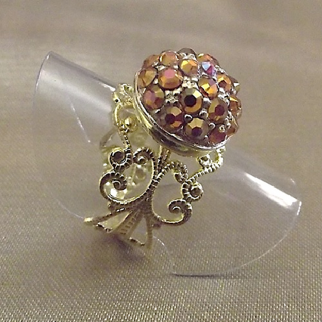 Bague CRISTAL DE LUXE pavé filigrane ajustable plaqué or artisanale  - 1