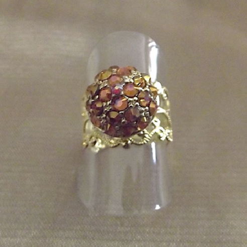 Bague CRISTAL DE LUXE pavé filigrane ajustable plaqué or artisanale  - 2