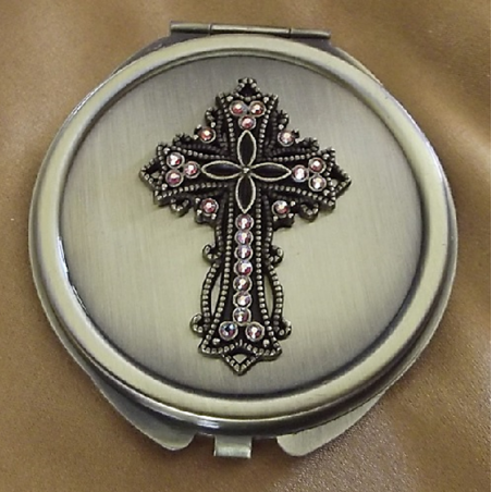 Miroir de sac CRISTAL DELUXE PADPARADSCHA AB bronze décoration artisanale  - 1