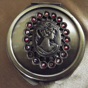Miroir de sac CRISTAL DE SWAROVSKI FIRE OPAL AB bronze décoration artisanale  - 1