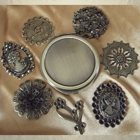 Miroir de sac CRISTAL DE SWAROVSKI FIRE OPAL AB bronze décoration artisanale  - 3