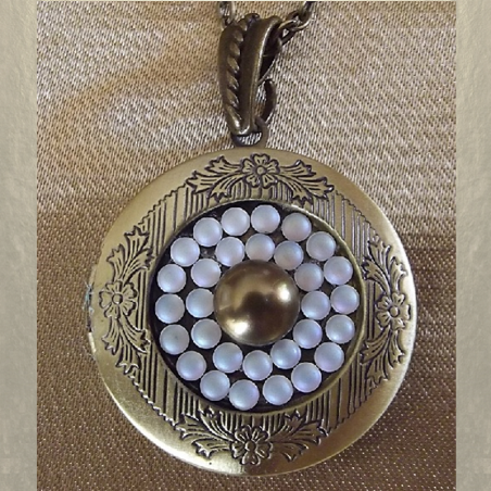 Collier pendentif porte photo Cristal de SWAROVSKI bronze artisanal  - 1