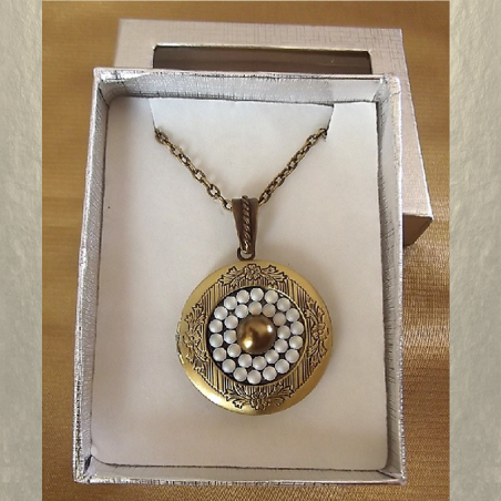 Collier pendentif porte photo Cristal de SWAROVSKI bronze artisanal  - 4