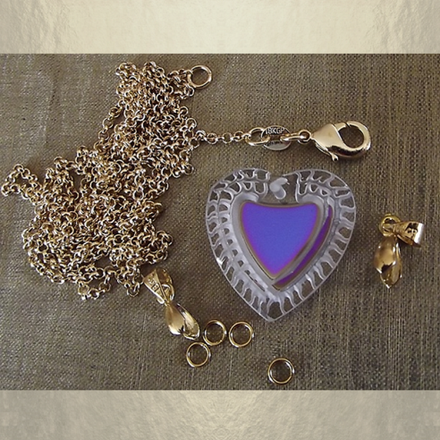 Collier CRISTAL DE LUXE CŒUR vintage plaqué or vieilli artisanal  - 4