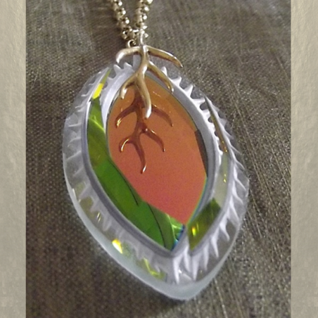 Collier pendentif vintage CRISTAL DE LUXE marquise plaqué or artisanal  - 1