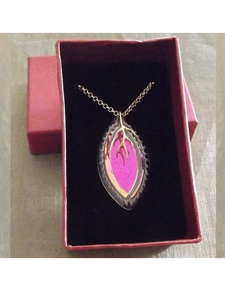 Collier pendentif vintage CRISTAL DE LUXE marquise plaqué or artisanal  - 4