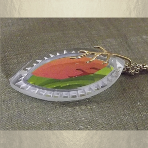 Collier pendentif vintage CRISTAL DE LUXE marquise plaqué or artisanal  - 1 2