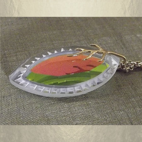 Collier pendentif vintage CRISTAL DE LUXE marquise plaqué or artisanal  - 2