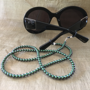 Collier CRISTAL DE SWAROVSKI, cordon à lunettes 2 en 1 artisanal Scarabaeus green  - 1 2