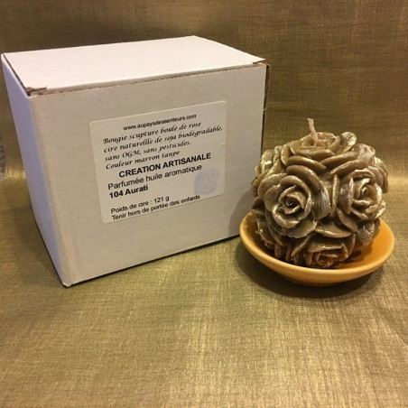 Bougie décorative sculpture parfumée aurati artisanale boule de rose  - 2