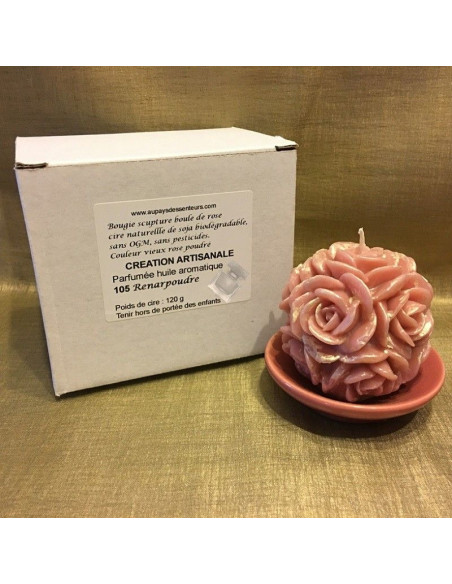 Bougie décorative parfumée artisanale Renarpoudre  boule de rose  - 2