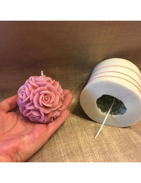 Bougie décorative parfumée artisanale Renarpoudre  boule de rose  - 3