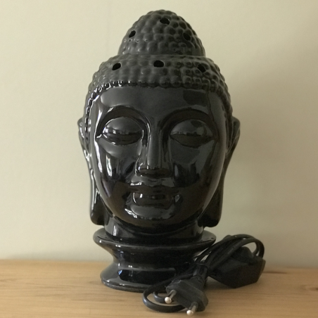 Lampe diffuseur de parfum électrique pour galets cire en céramique bouddha noir artisanal  - 1