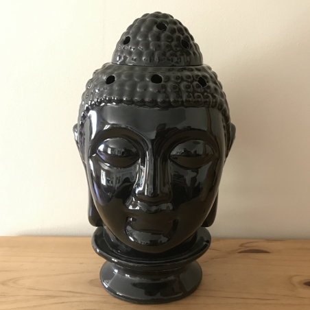 Lampe diffuseur de parfum électrique pour galets cire en céramique bouddha noir artisanal  - 2