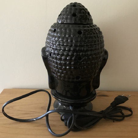 Lampe diffuseur de parfum électrique pour galets cire en céramique bouddha noir artisanal  - 4